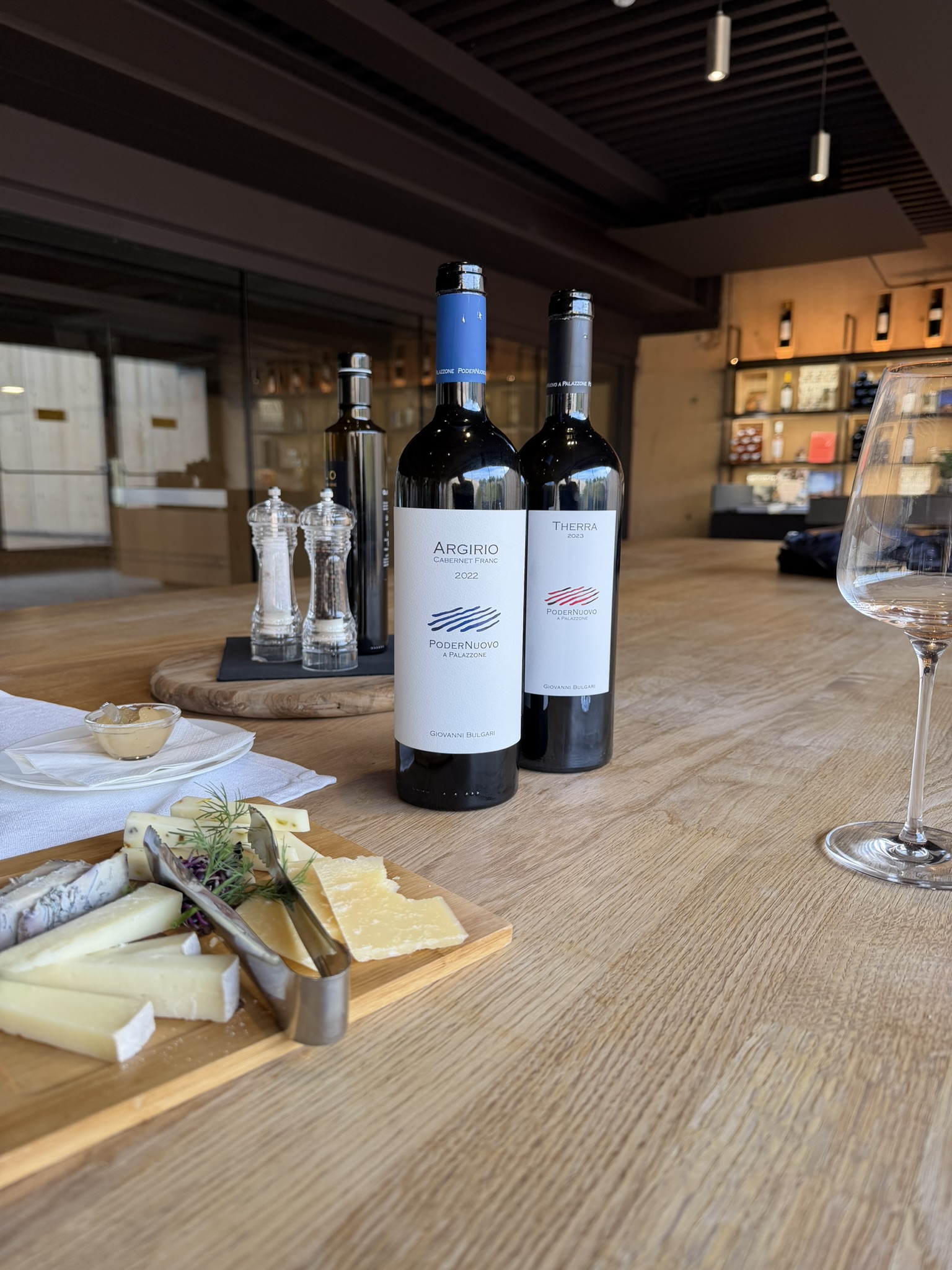 Argirio and Therra bottles with cheese