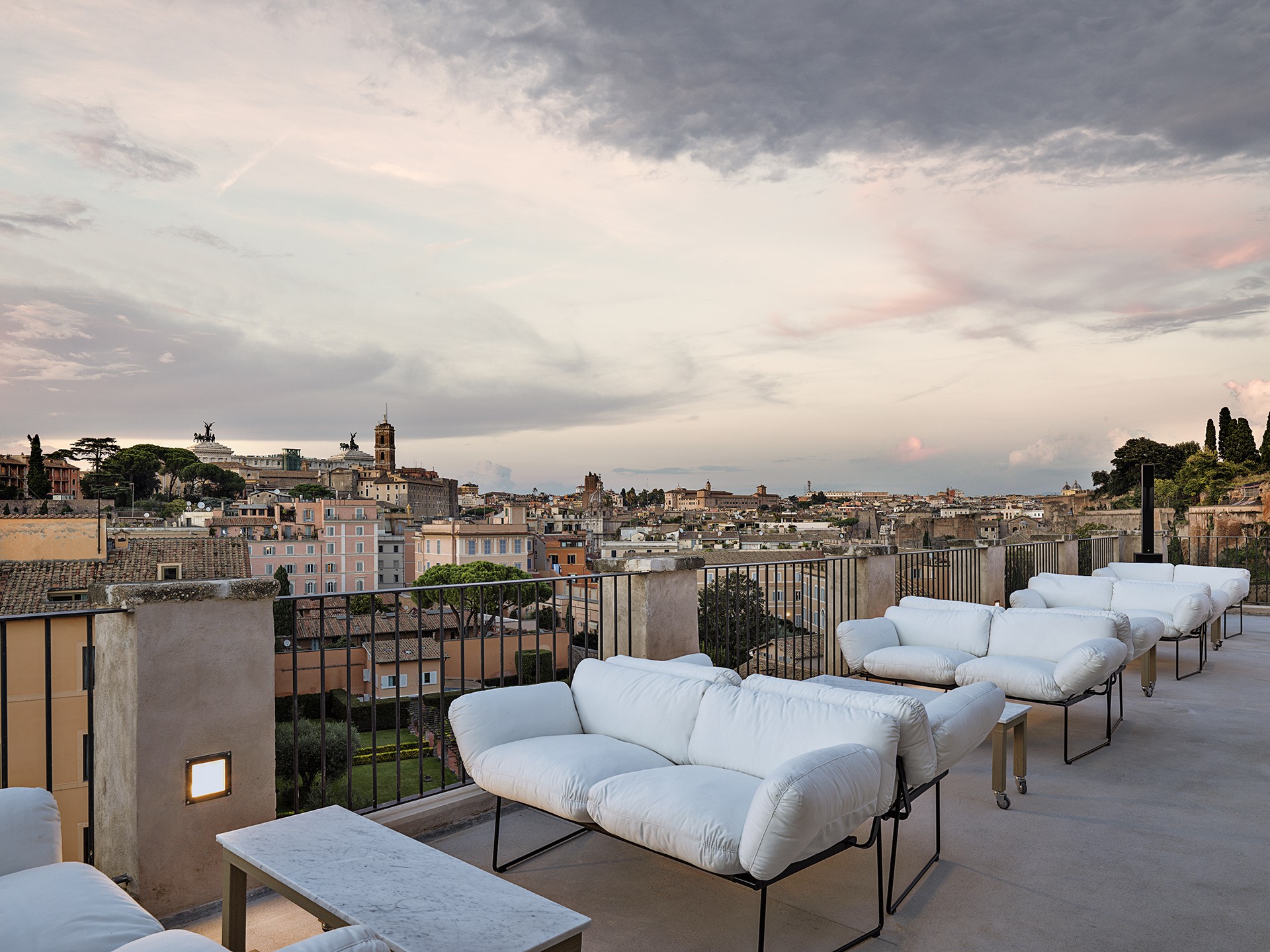 Rooftop lounge seating at Retrobottega