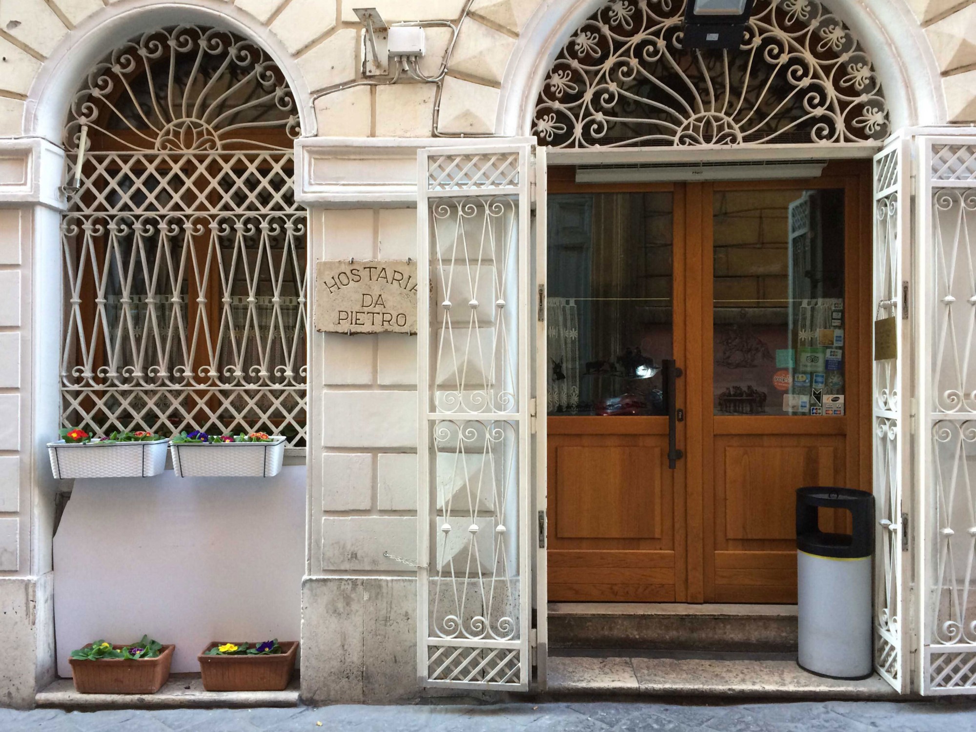 Restaurant entrance on Via di Gesu e Maria at Hostaria da Pietro
