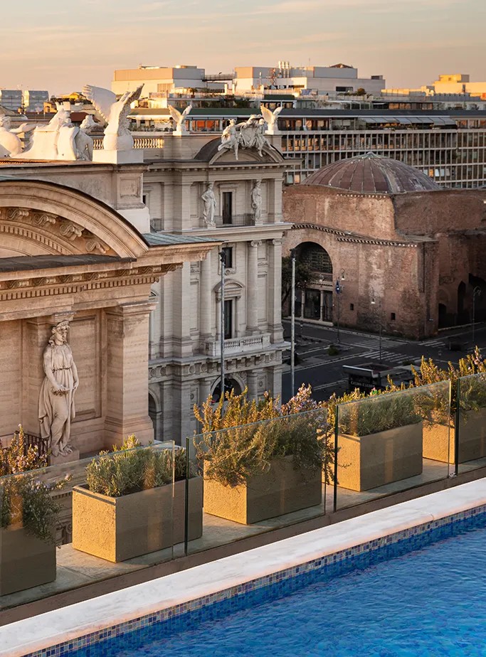 Palazzo Naiadi rooftop pool and city view at SEEN by Olivier Rome