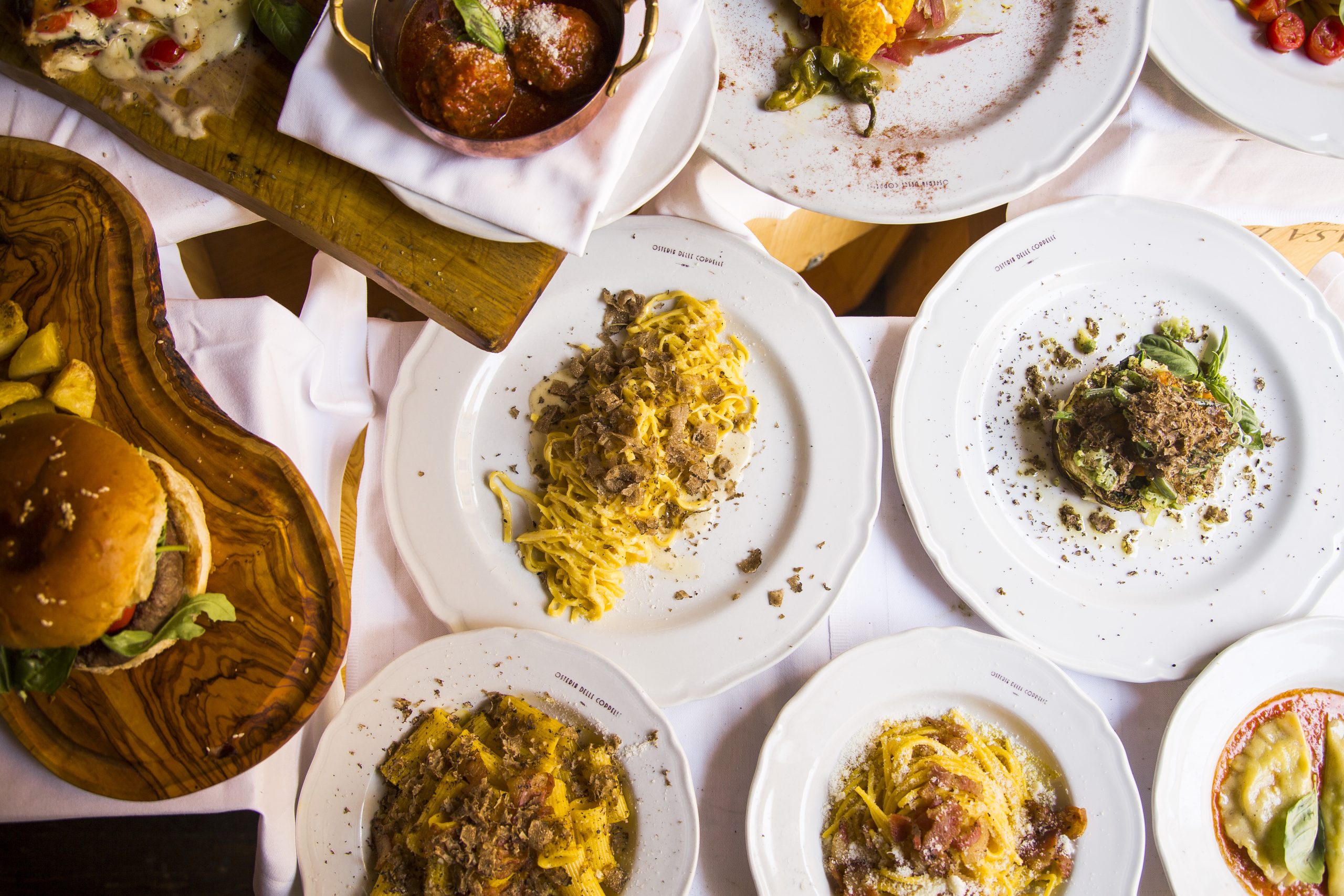 A selection of pasta and other dishes at Osteria delle Coppelle