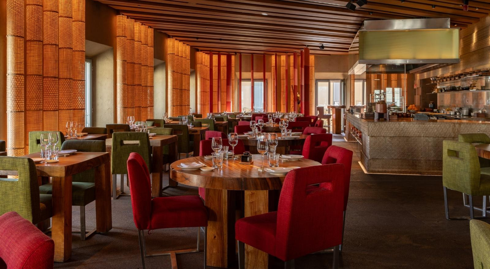 Dining room and open counter at Zuma Roma in Palazzo Fendi