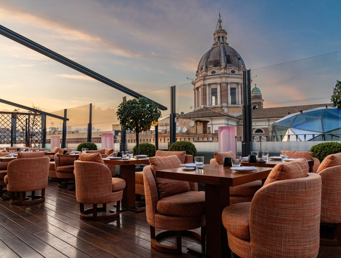 Zuma Roma rooftop terrace at sunset